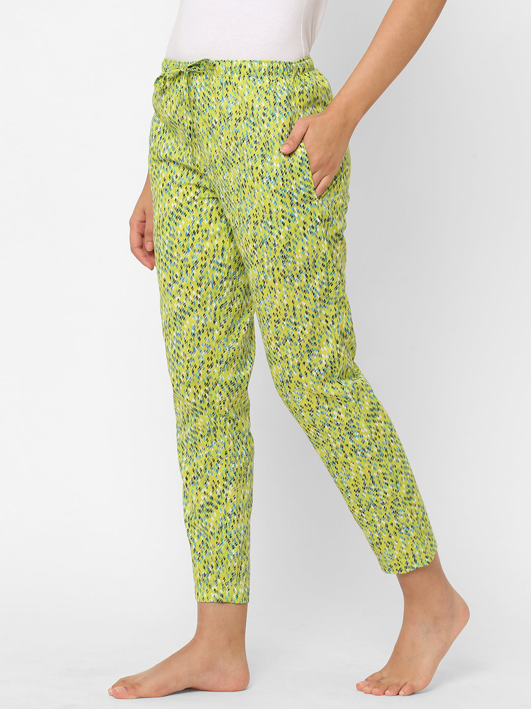 Women's Printed, Green, Cotton, Regular Fit, Elasticated, Waistband, Pyjama  With Side Pockets
