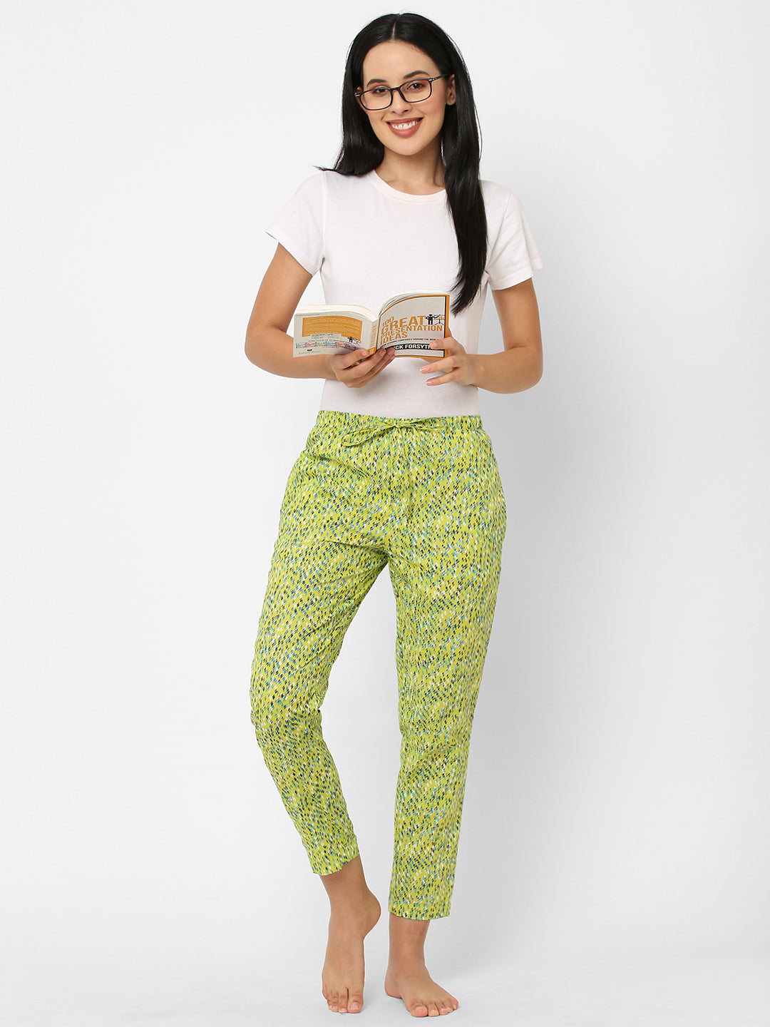 Women's Printed, Green, Cotton, Regular Fit, Elasticated, Waistband, Pyjama  With Side Pockets