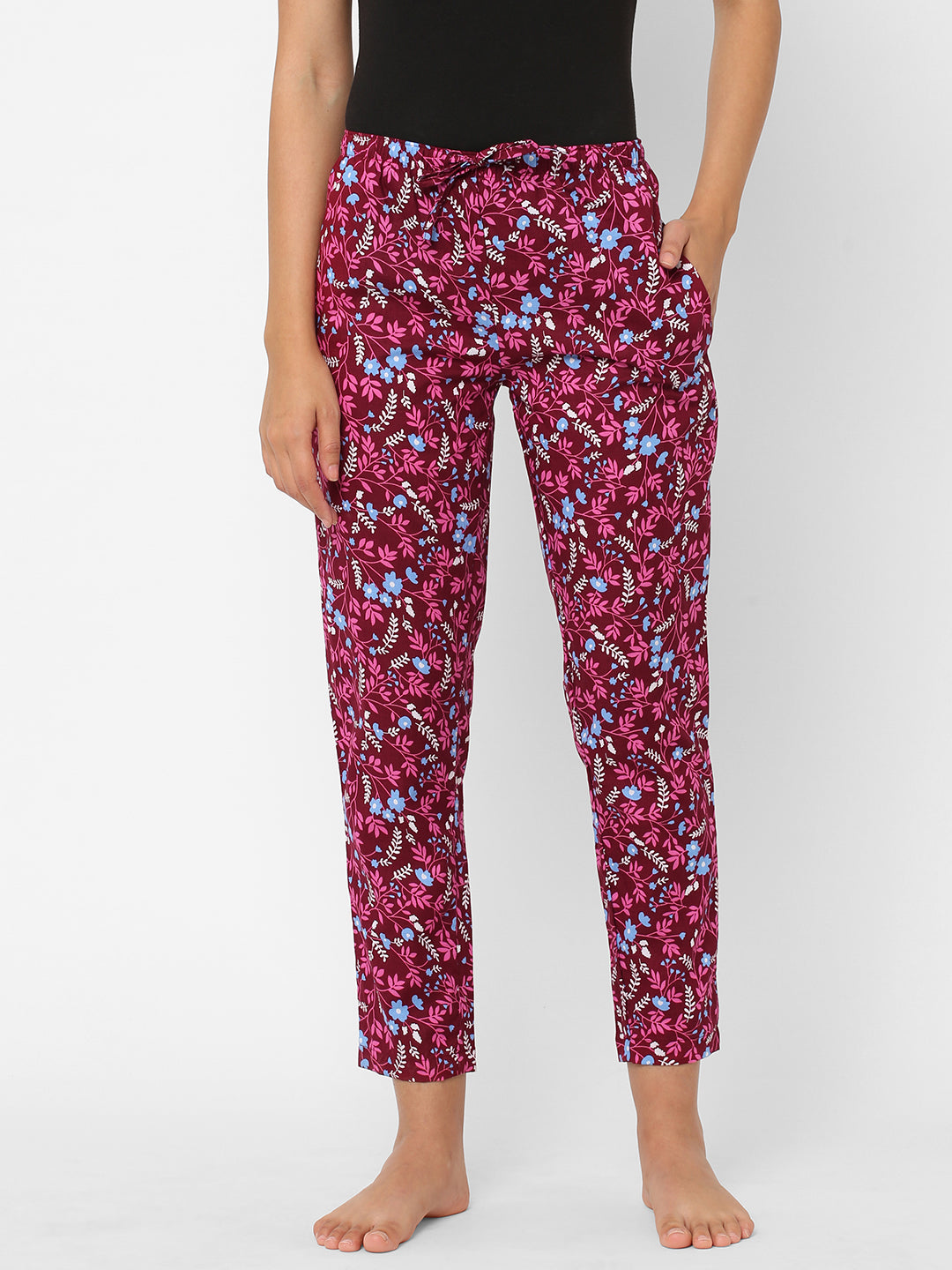 Women's Printed, Pink, Cotton, Regular Fit, Elasticated, Waistband, Pyjama  With Side Pockets