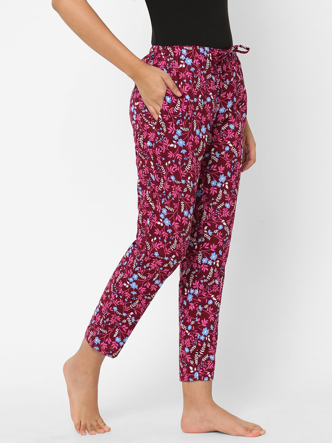 Women's Printed, Pink, Cotton, Regular Fit, Elasticated, Waistband, Pyjama  With Side Pockets