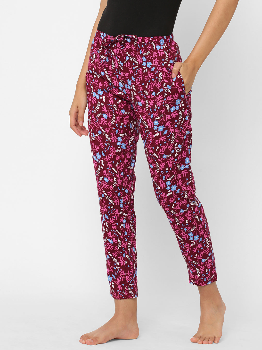 Women's Printed, Pink, Cotton, Regular Fit, Elasticated, Waistband, Pyjama  With Side Pockets