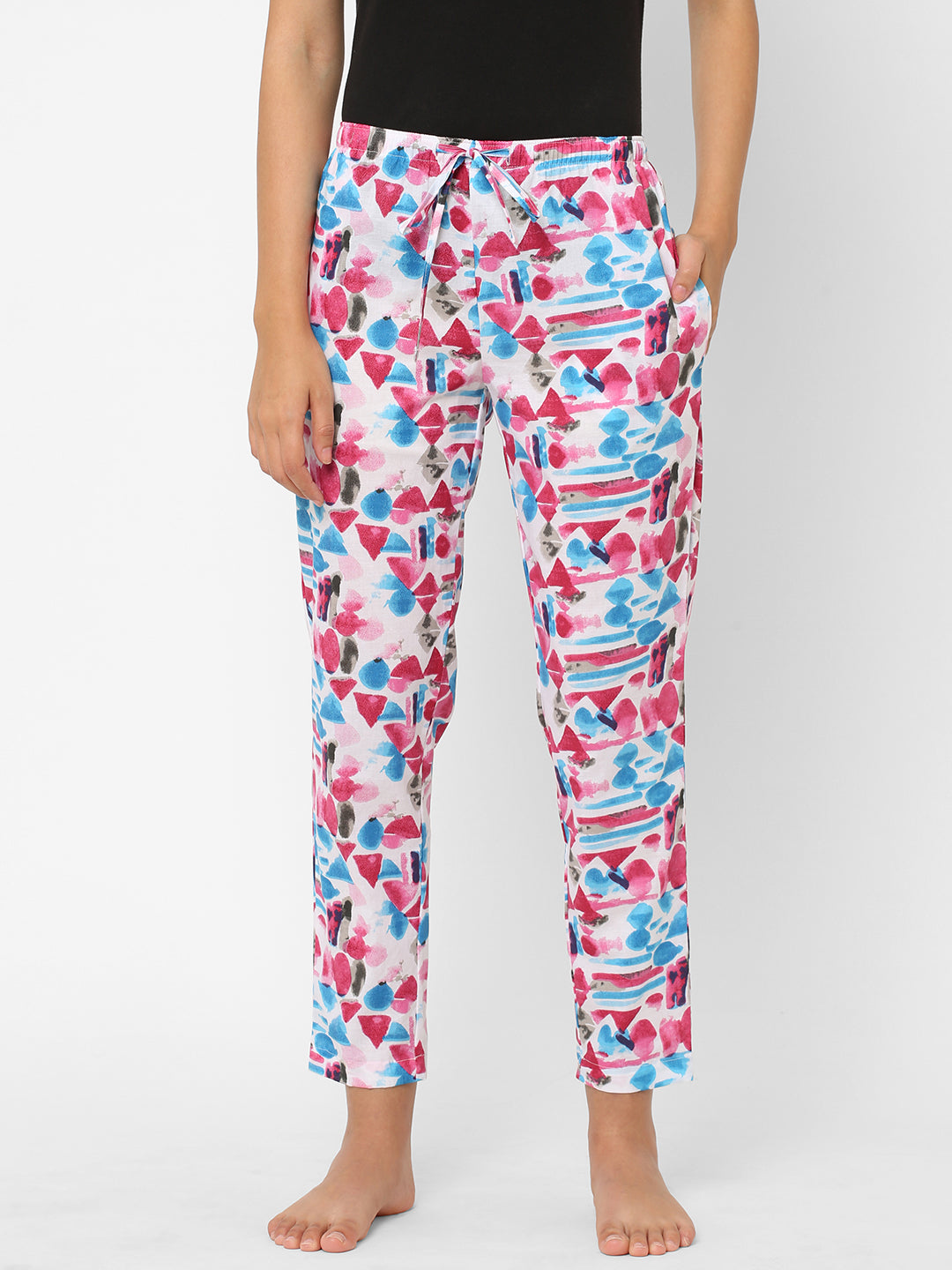 Women's Printed, Pink, Cotton, Regular Fit, Elasticated, Waistband, Pyjama  With Side Pockets