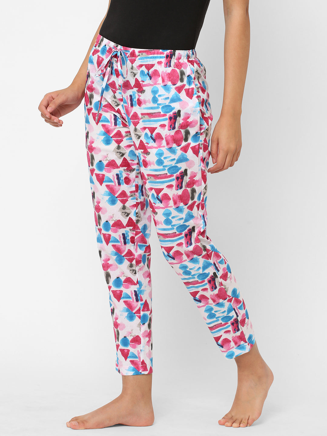 Women's Printed, Pink, Cotton, Regular Fit, Elasticated, Waistband, Pyjama  With Side Pockets