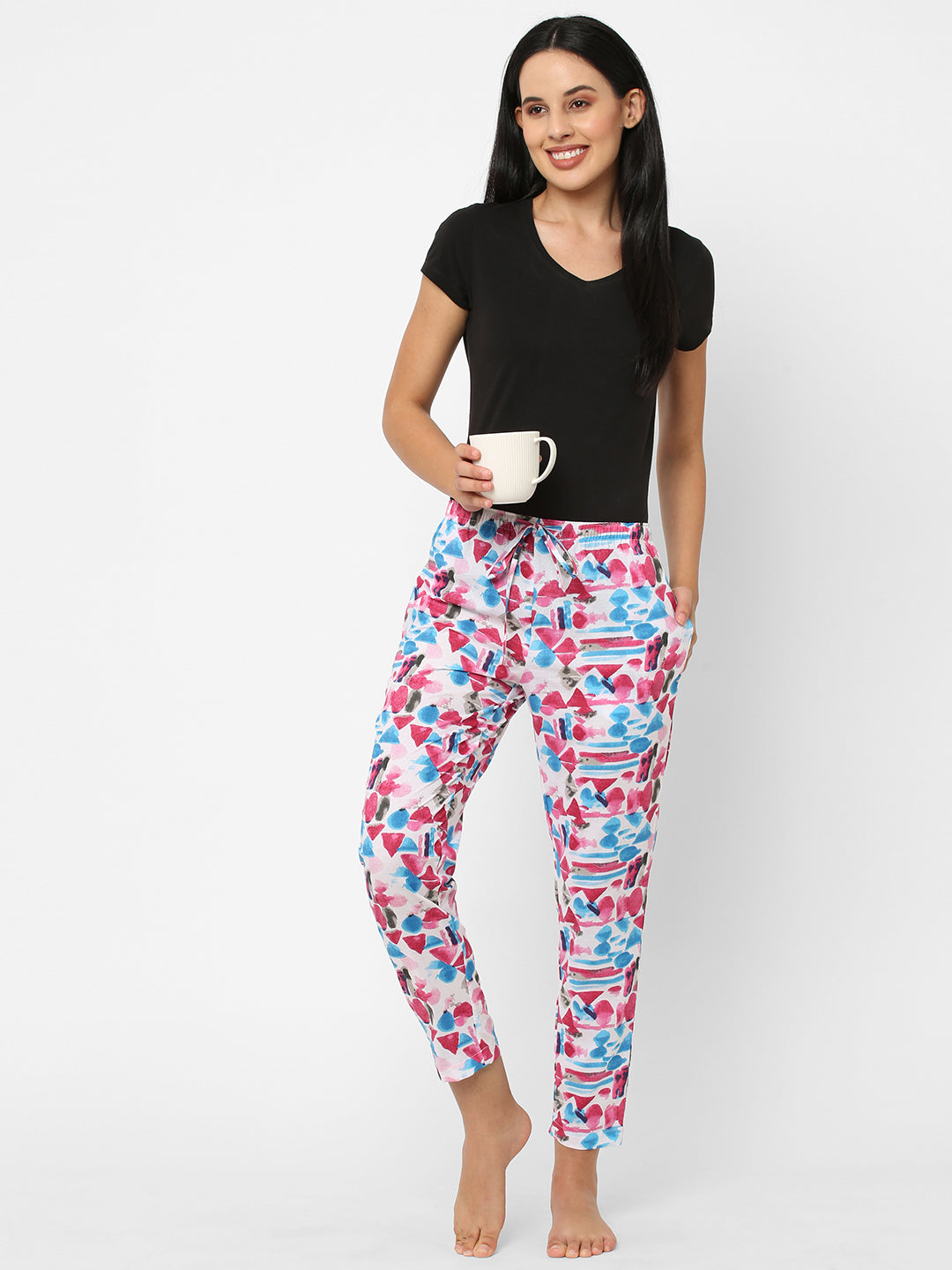 Women's Printed, Pink, Cotton, Regular Fit, Elasticated, Waistband, Pyjama  With Side Pockets