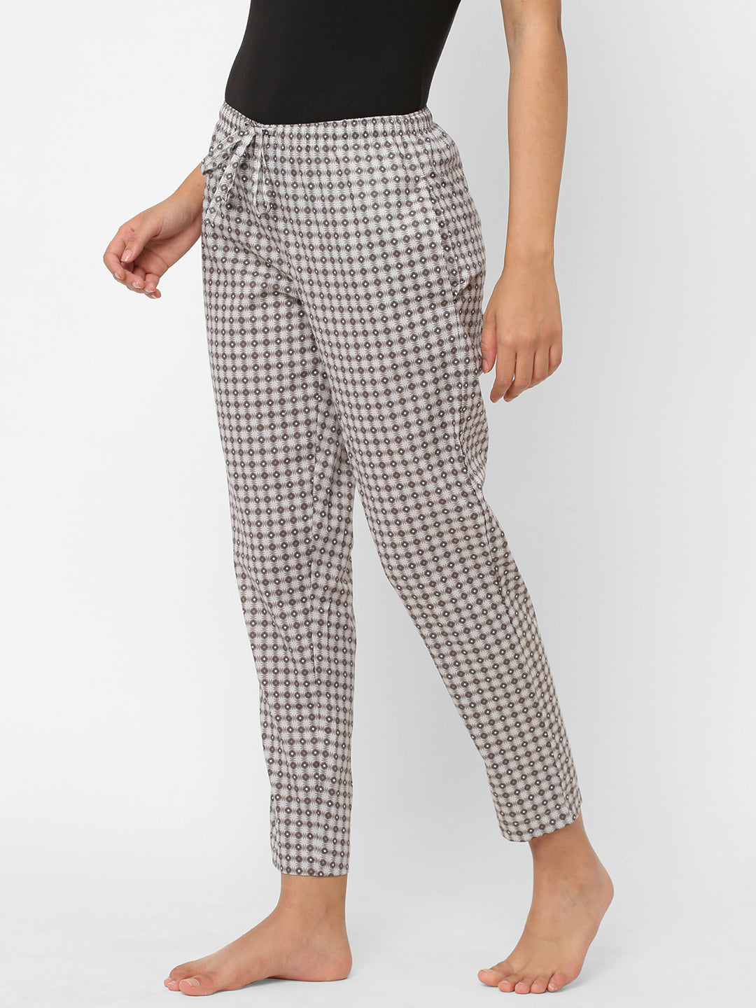 Women's Printed, Grey, Cotton, Regular Fit, Elasticated, Waistband, Pyjama  With Side Pockets