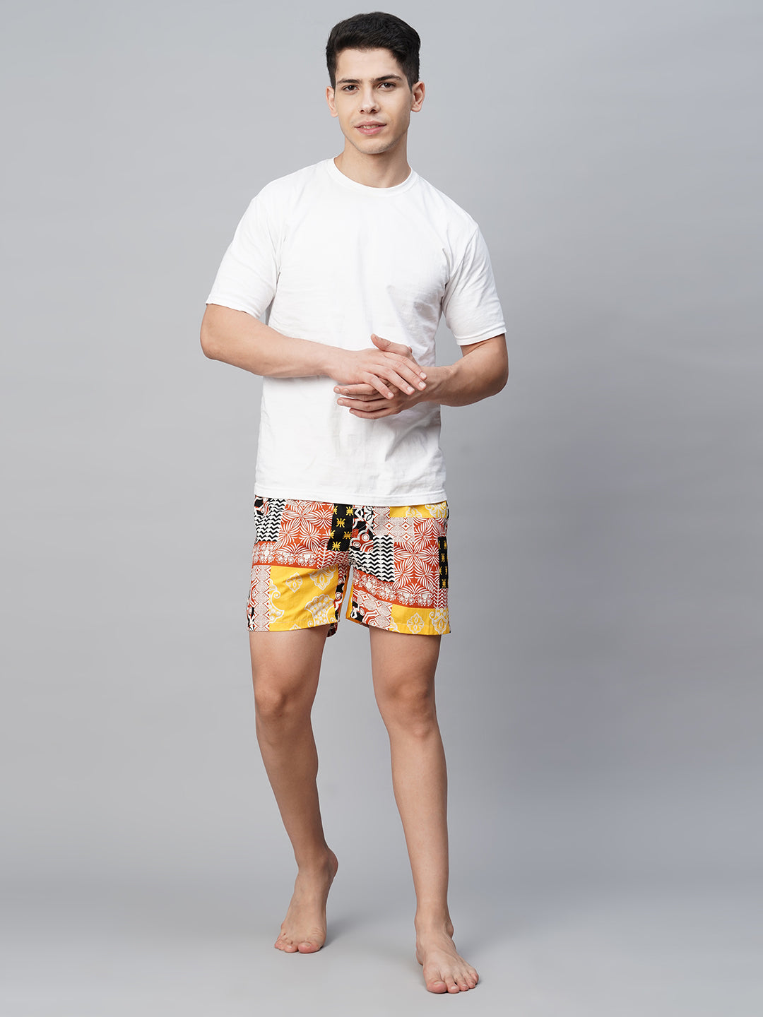 Men's Multicolor, 100% Cotton, Printed, Regular Fit, Inner Elastic, Mid-Rise, Boxers- Pack of 2