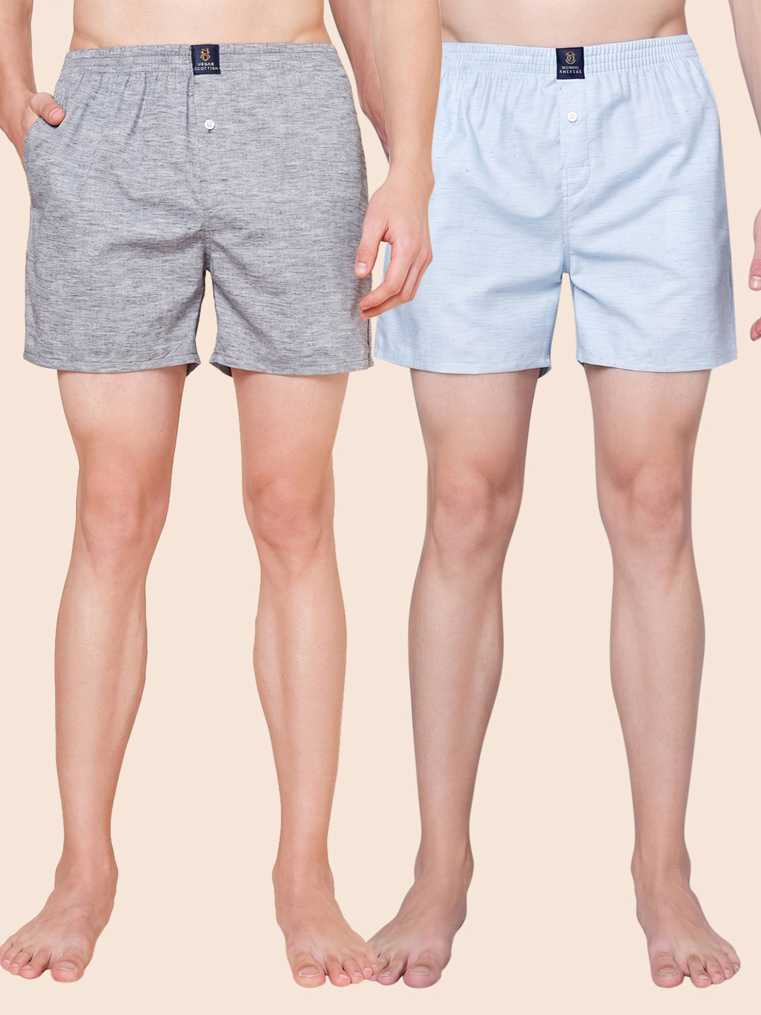Men’s 100% Cotton Printed Boxers Shorts With Side Pockets (Pack of 2)