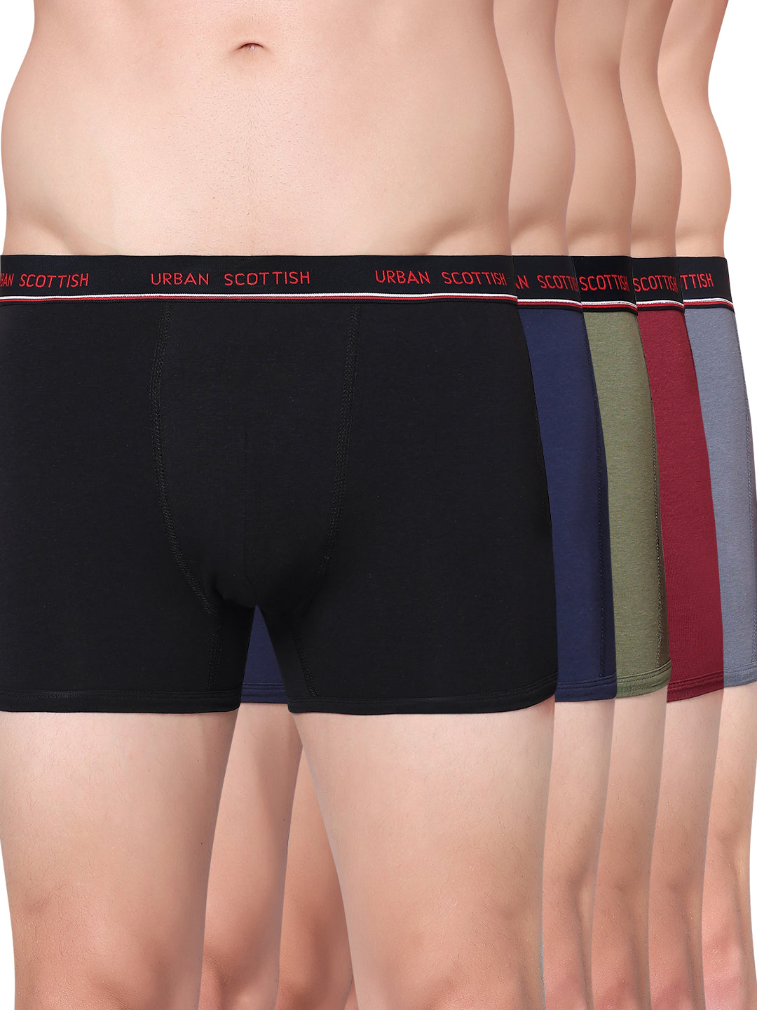 Men's Solid Cotton Stretch Trunks (Pack of 5)