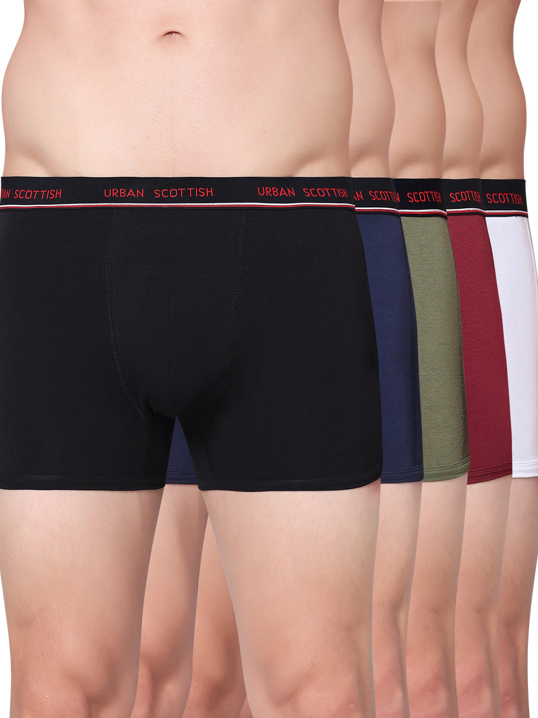Men's Solid Cotton Stretch Trunks (Pack of 5)