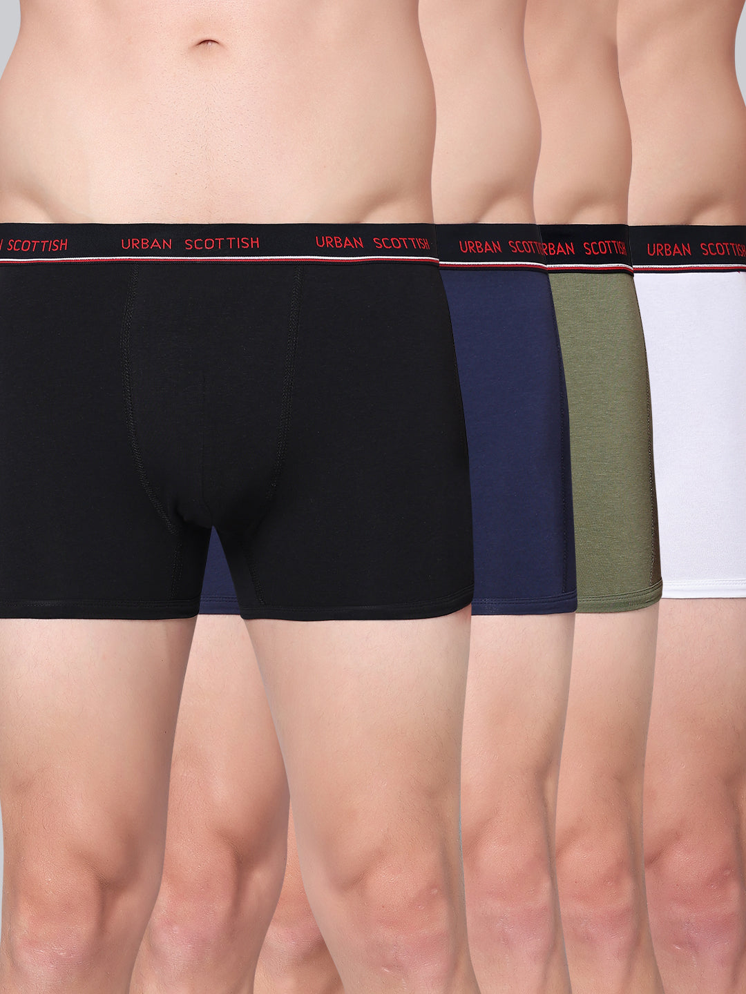 Men's Solid Cotton Stretch Trunks (Pack of 4)