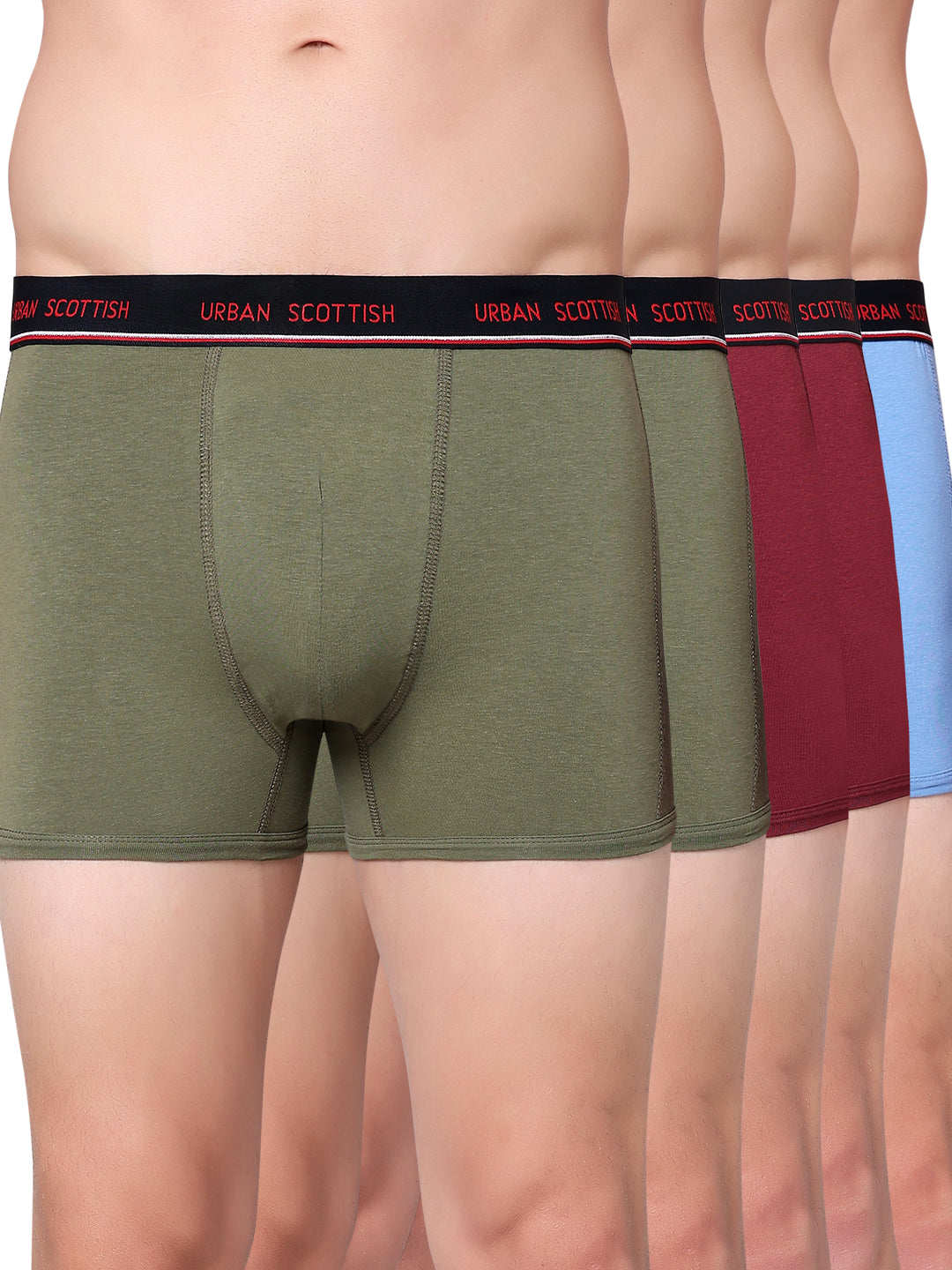 Men's Solid Cotton Stretch Trunks (Pack of 5)