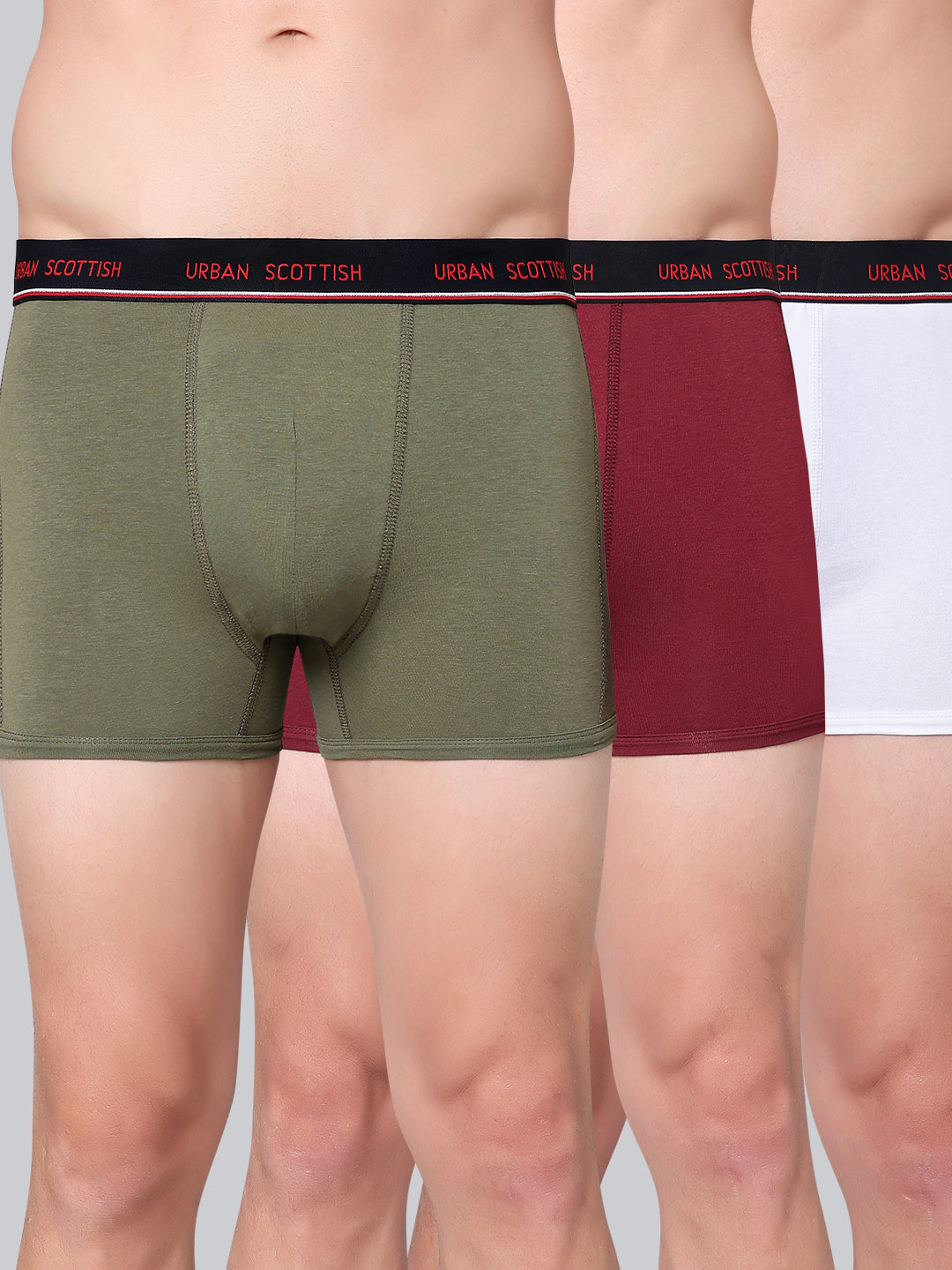 Men's Solid Cotton Stretch Trunks (Pack of 3)