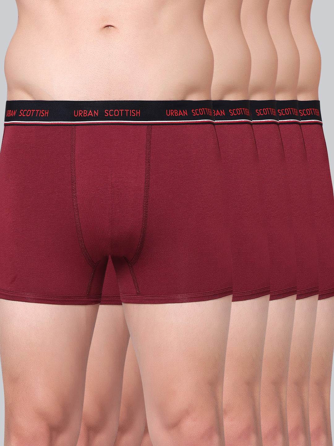 Men's Solid Cotton Stretch Trunks (Pack of 5)
