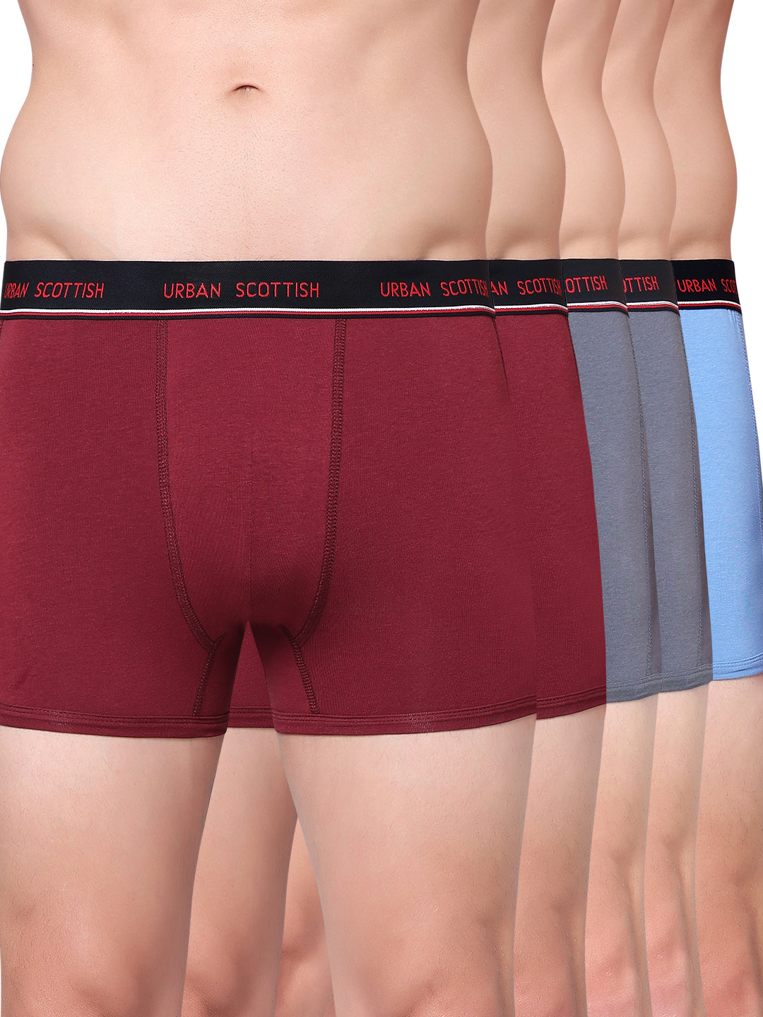 Men's Solid Cotton Stretch Trunks (Pack of 5)