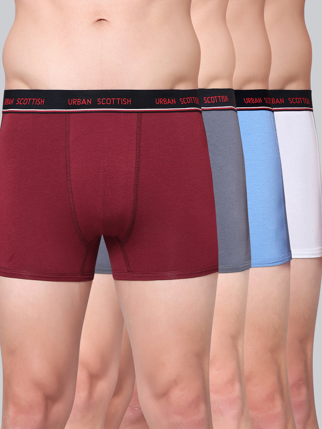 Men's Solid Cotton Stretch Trunks (Pack of 4)