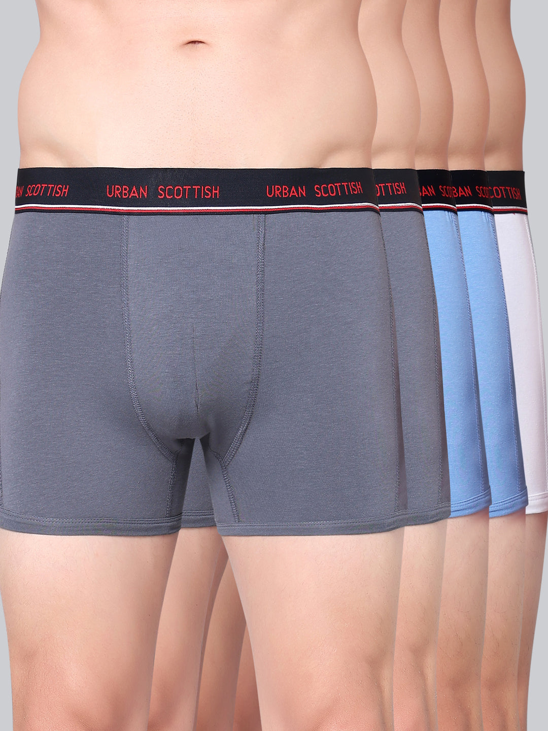 Men's Solid Cotton Stretch Trunks (Pack of 5)
