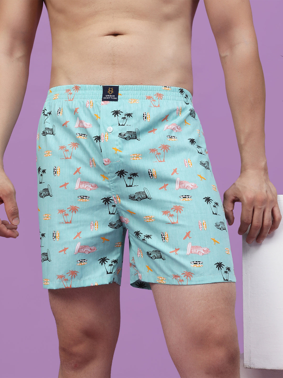 Men's Multicolor, 100% Cotton, printed, Regular Fit,  Inner Elastic, Mid-Rise, Boxers- Pack of 4