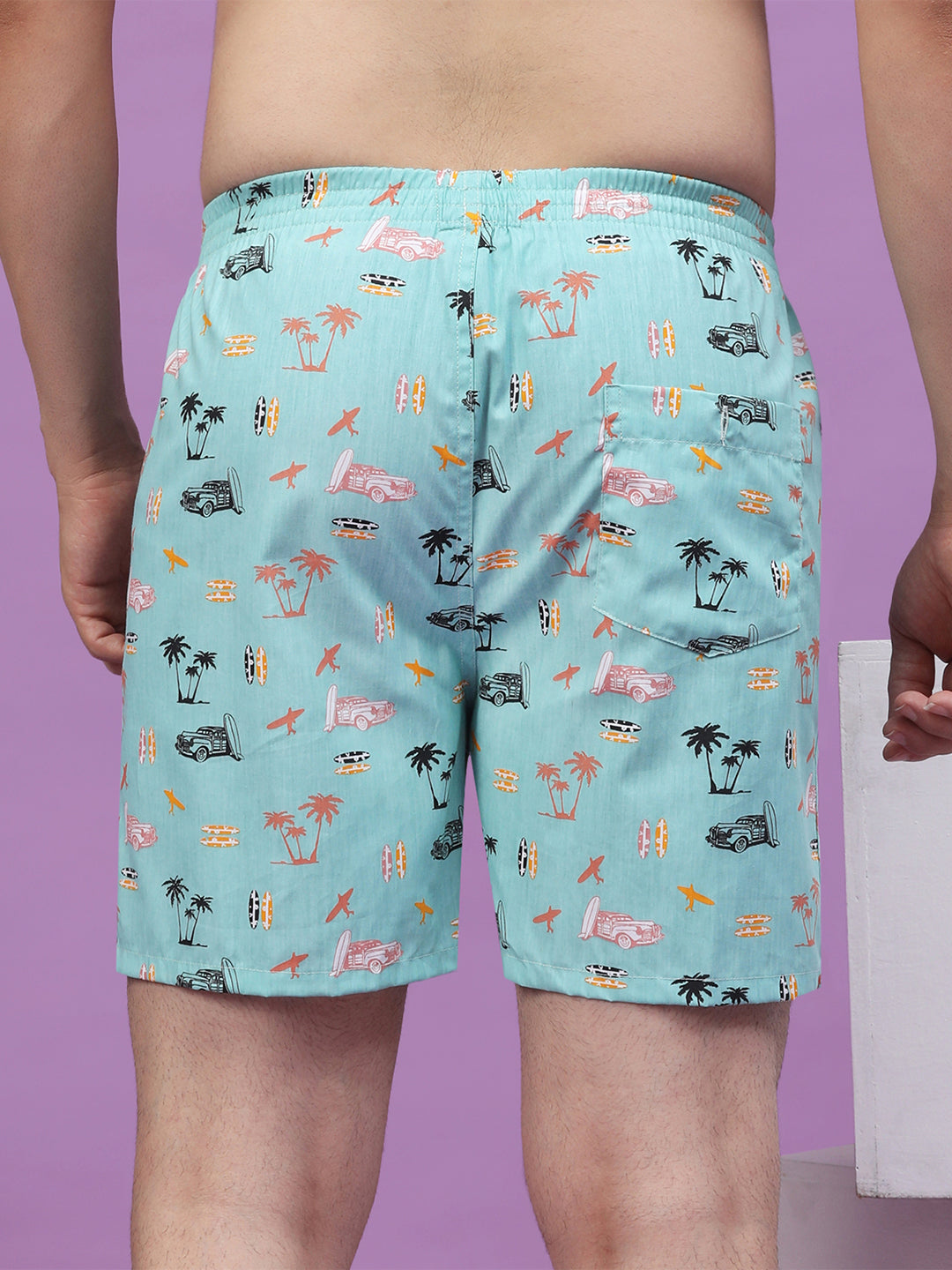 Men's Multicolor, 100% Cotton, printed, Regular Fit,  Inner Elastic, Mid-Rise, Boxers- Pack of 4