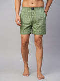 Men's Green, 100% Cotton, Printed, Regular Fit, Inner Elastic, Mid-Rise, Boxers