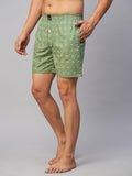 Men's Green, 100% Cotton, Printed, Regular Fit, Inner Elastic, Mid-Rise, Boxers