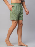 Men's Green, 100% Cotton, Printed, Regular Fit, Inner Elastic, Mid-Rise, Boxers