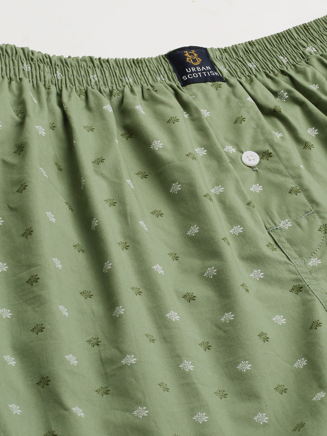 Men's Green, 100% Cotton, Printed, Regular Fit, Inner Elastic, Mid-Rise, Boxers