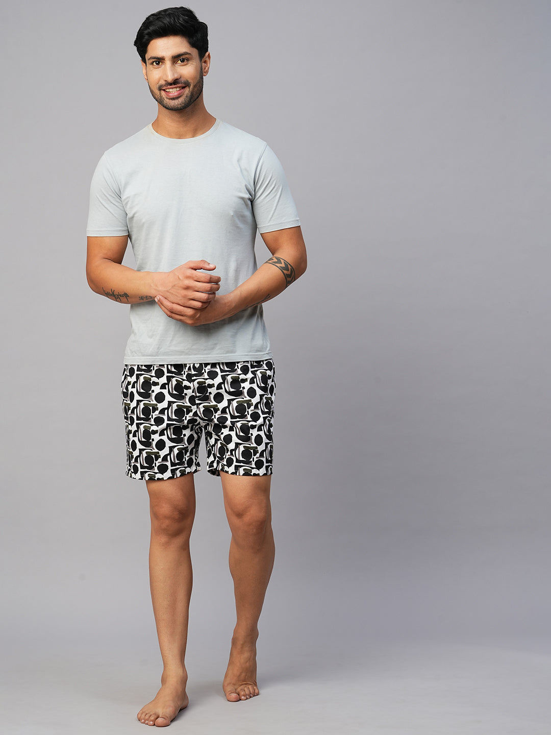 Men's Black, 100% Cotton, Printed, Regular Fit, Inner Elastic, Mid-Rise, Boxers