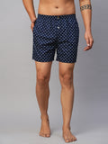 Men's Blue, 100% Cotton, Printed, Regular Fit, Inner Elastic, Mid-Rise, Boxers