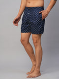 Men's Blue, 100% Cotton, Printed, Regular Fit, Inner Elastic, Mid-Rise, Boxers