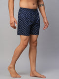 Men's Blue, 100% Cotton, Printed, Regular Fit, Inner Elastic, Mid-Rise, Boxers