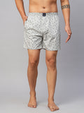 Men's Grey, 100% Cotton, Printed, Regular Fit, Inner Elastic, Mid-Rise, Boxers