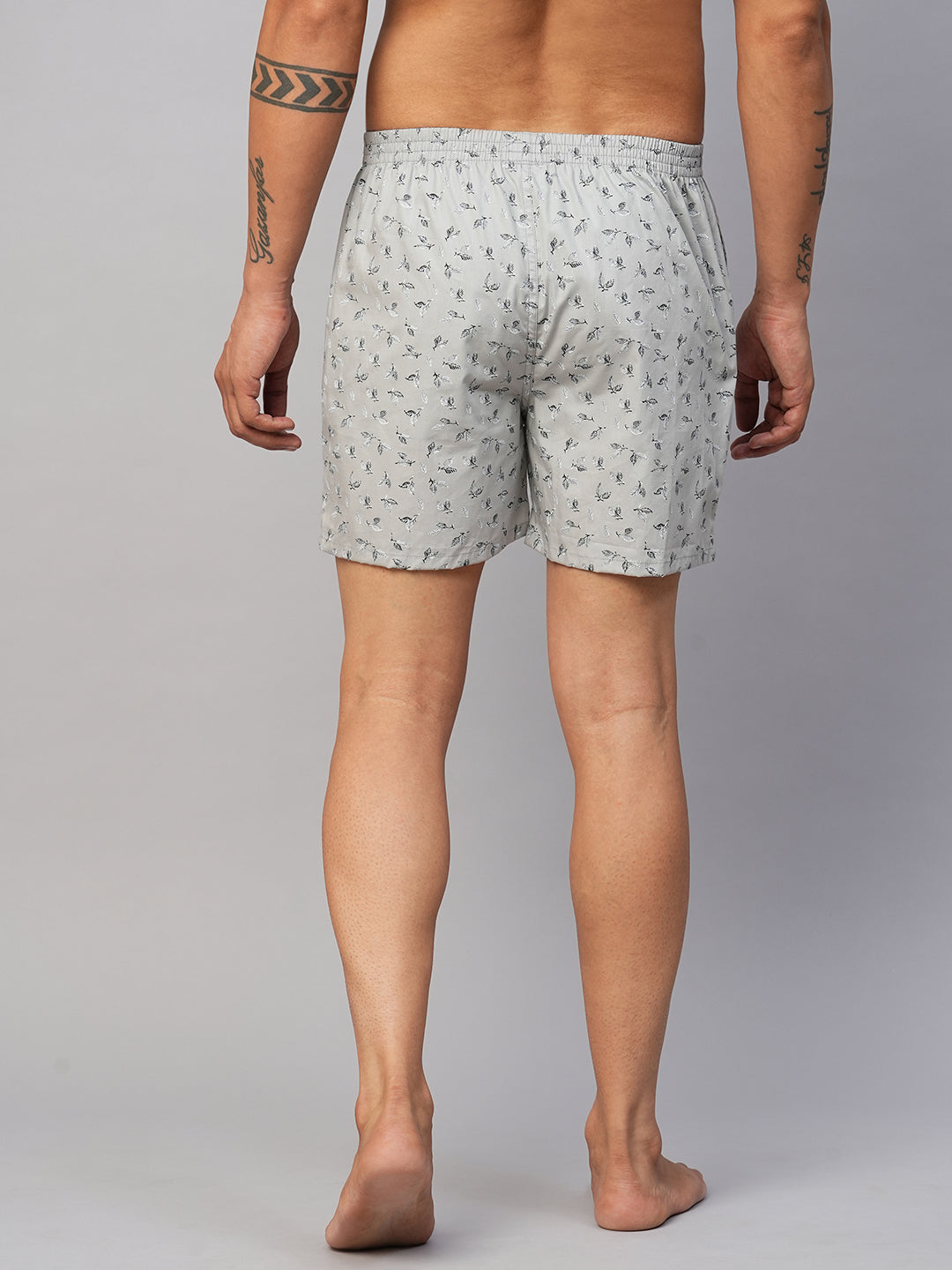 Men's Grey, 100% Cotton, Printed, Regular Fit, Inner Elastic, Mid-Rise, Boxers