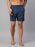 Men's Blue, 100% Cotton, Printed, Regular Fit, Inner Elastic, Mid-Rise, Boxers