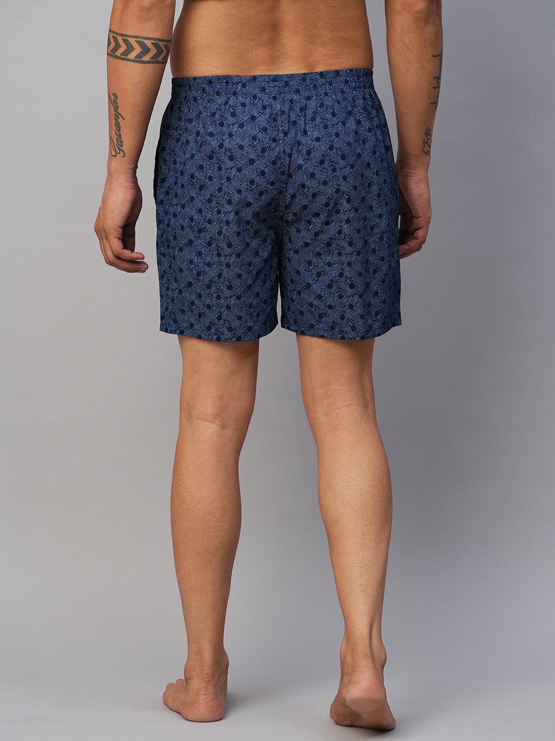 Men's Blue, 100% Cotton, Printed, Regular Fit, Inner Elastic, Mid-Rise, Boxers