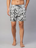 Men's White, 100% Cotton, Printed, Regular Fit, Inner Elastic, Mid-Rise, Boxers