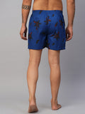 Men's Blue, 100% Cotton, Printed, Regular Fit, Inner Elastic, Mid-Rise, Boxers