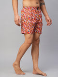 Men's Red, 100% Cotton, Printed, Regular Fit, Inner Elastic, Mid-Rise, Boxers