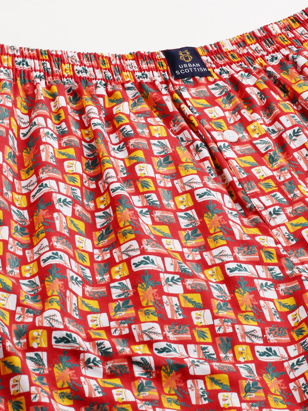 Men's Red, 100% Cotton, Printed, Regular Fit, Inner Elastic, Mid-Rise, Boxers