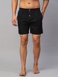 Men's Black, 100% Cotton, Printed, Regular Fit, Inner Elastic, Mid-Rise, Boxers