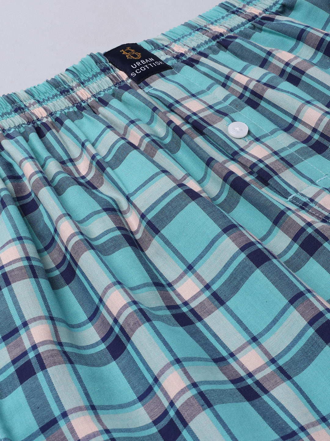 Men's Aqua Blue, 100% Cotton, Checks, Regular Fit,  Inner Elastic, Mid-Rise, Boxers