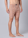 Men's Orange, 100% Cotton, Checks, Regular Fit,  Inner Elastic, Mid-Rise, Boxers