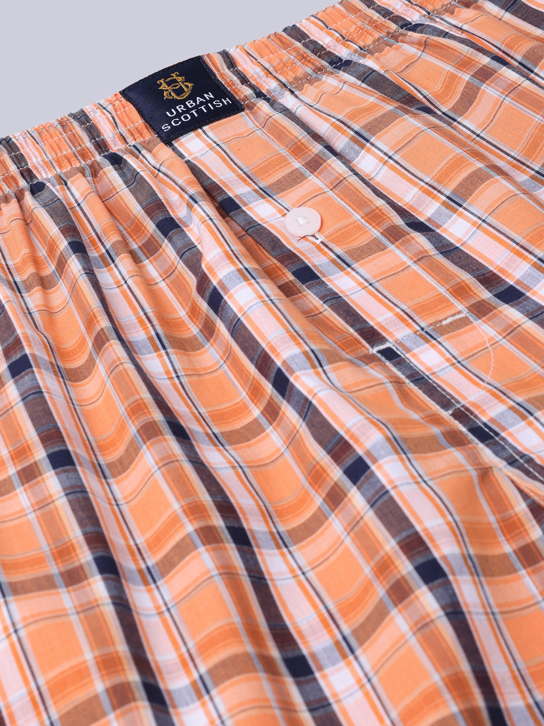 Men's Orange, 100% Cotton, Checks, Regular Fit,  Inner Elastic, Mid-Rise, Boxers