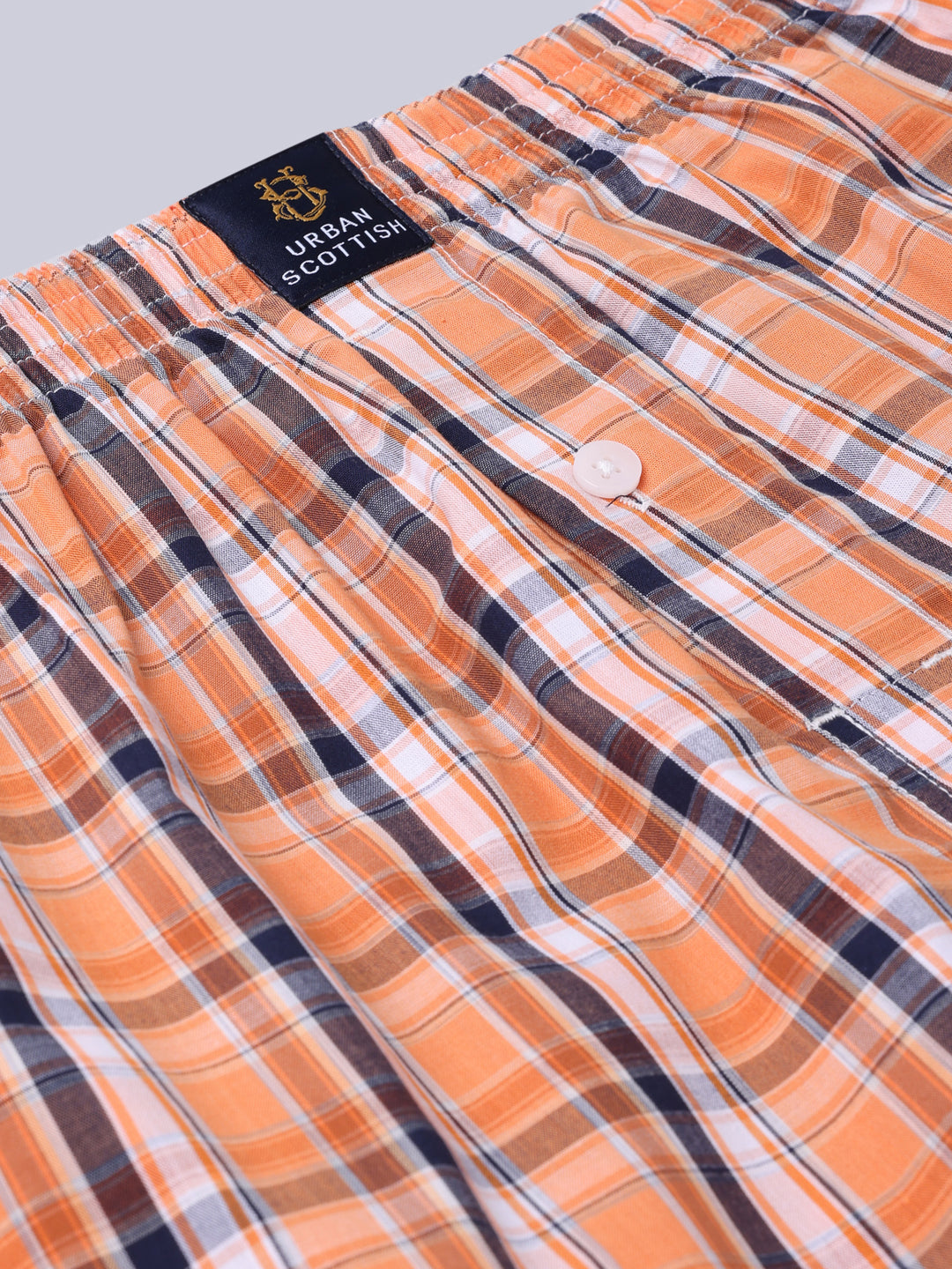 Men's Orange, 100% Cotton, Checks, Regular Fit,  Inner Elastic, Mid-Rise, Boxers