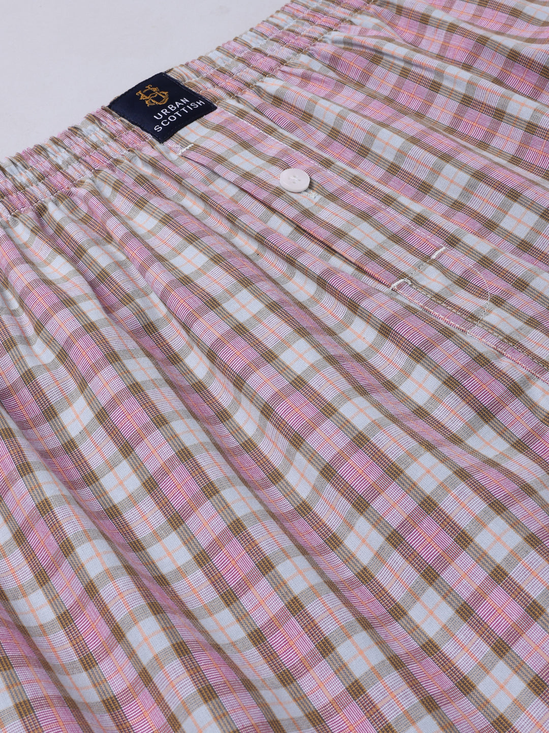 Men's Light Pink, 100% Cotton, Checks, Regular Fit,  Inner Elastic, Mid-Rise, Boxers