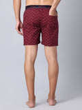 Men's Wine, 100% Cotton, Print, Regular Fit,  Outer Elastic, Mid-Rise, Boxers