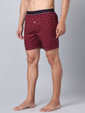 Men's Wine, 100% Cotton, Print, Regular Fit,  Outer Elastic, Mid-Rise, Boxers