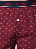 Men's Wine, 100% Cotton, Print, Regular Fit,  Outer Elastic, Mid-Rise, Boxers