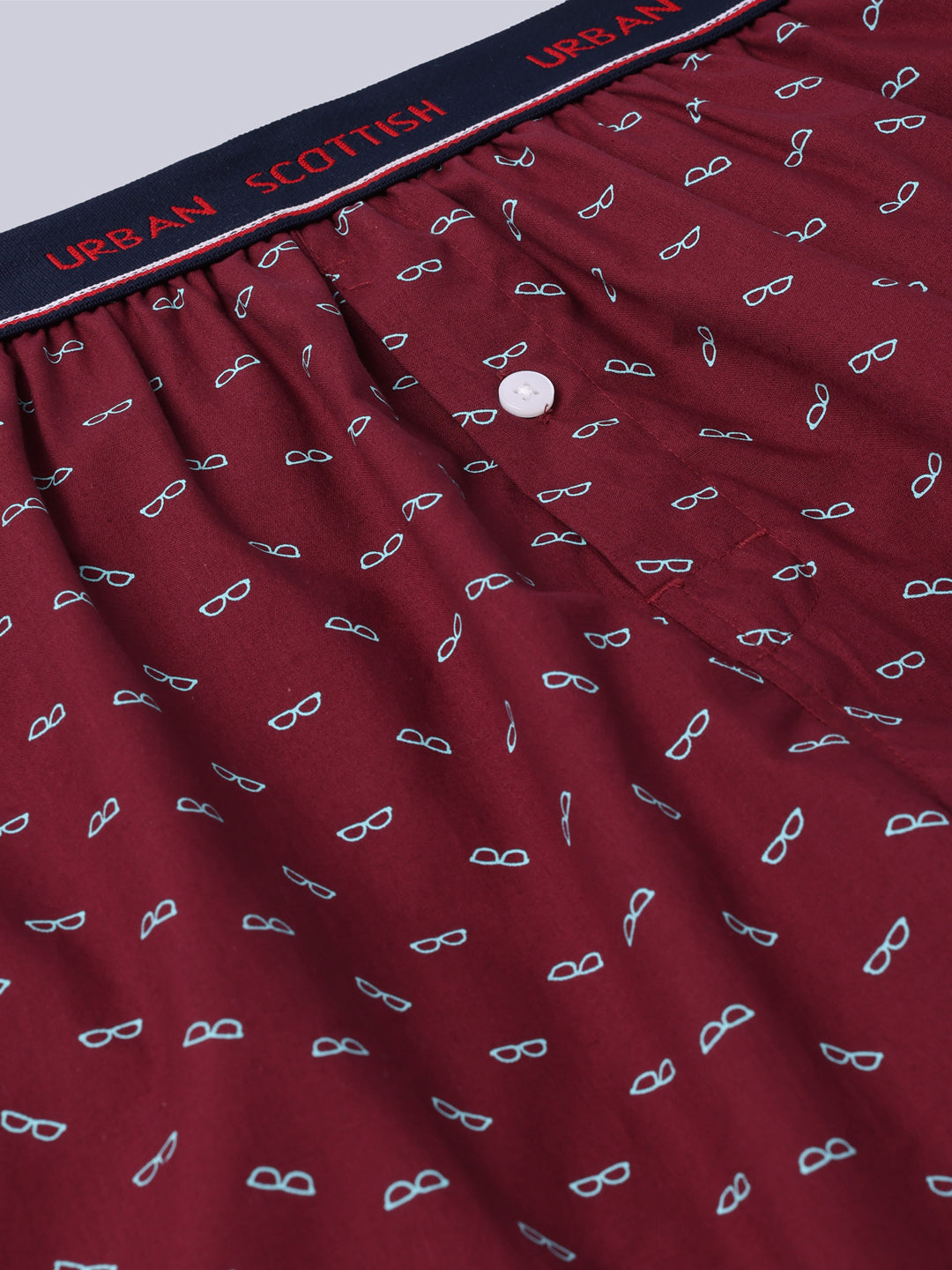 Men's Wine, 100% Cotton, Print, Regular Fit,  Outer Elastic, Mid-Rise, Boxers