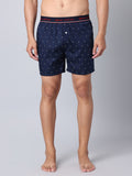 Men's Navy, 100% Cotton, Print, Regular Fit,  Outer Elastic, Mid-Rise, Boxers