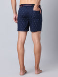 Men's Navy, 100% Cotton, Print, Regular Fit,  Outer Elastic, Mid-Rise, Boxers